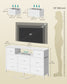 SONGMICS Dresser for Bedroom with Outlets & LED Lights, 8 Fabric Drawers – Cloud White – 11.8"D x 44.8"W x 26.8"H