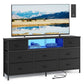 SONGMICS Dresser for Bedroom with Outlets & LED Lights, 8 Fabric Drawers – Ink Black