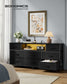 SONGMICS Dresser for Bedroom with Outlets & LED Lights, 8 Fabric Drawers – Ink Black