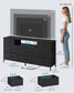 SONGMICS Dresser for Bedroom with Outlets & LED Lights, 8 Fabric Drawers – Ink Black