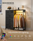 SONGMICS 3-in-1 Closet Organizer with LED Lights and Charging Station – Ebony Black
