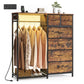 SONGMICS 3-in-1 Closet Organizer with LED Lights and Charging Station – Rustic Brown