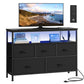 SONGMICS Dresser with App-Controlled LED Lights, 5 Fabric Drawers Dresser – Ink Black
