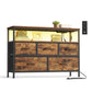 SONGMICS Dresser with App-Controlled LED Lights, 5 Fabric Drawers Dresser – Rustic Brown, Ink Black