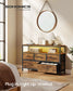 SONGMICS Dresser with App-Controlled LED Lights, 5 Fabric Drawers Dresser – Rustic Brown, Ink Black