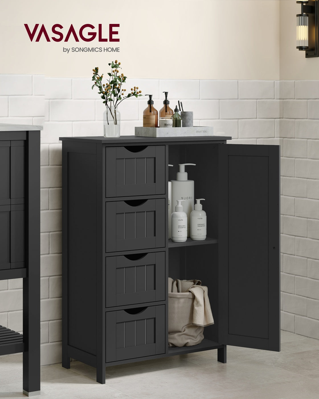 VASAGLE Storage Cabinet with Drawers and Door – Ink Black