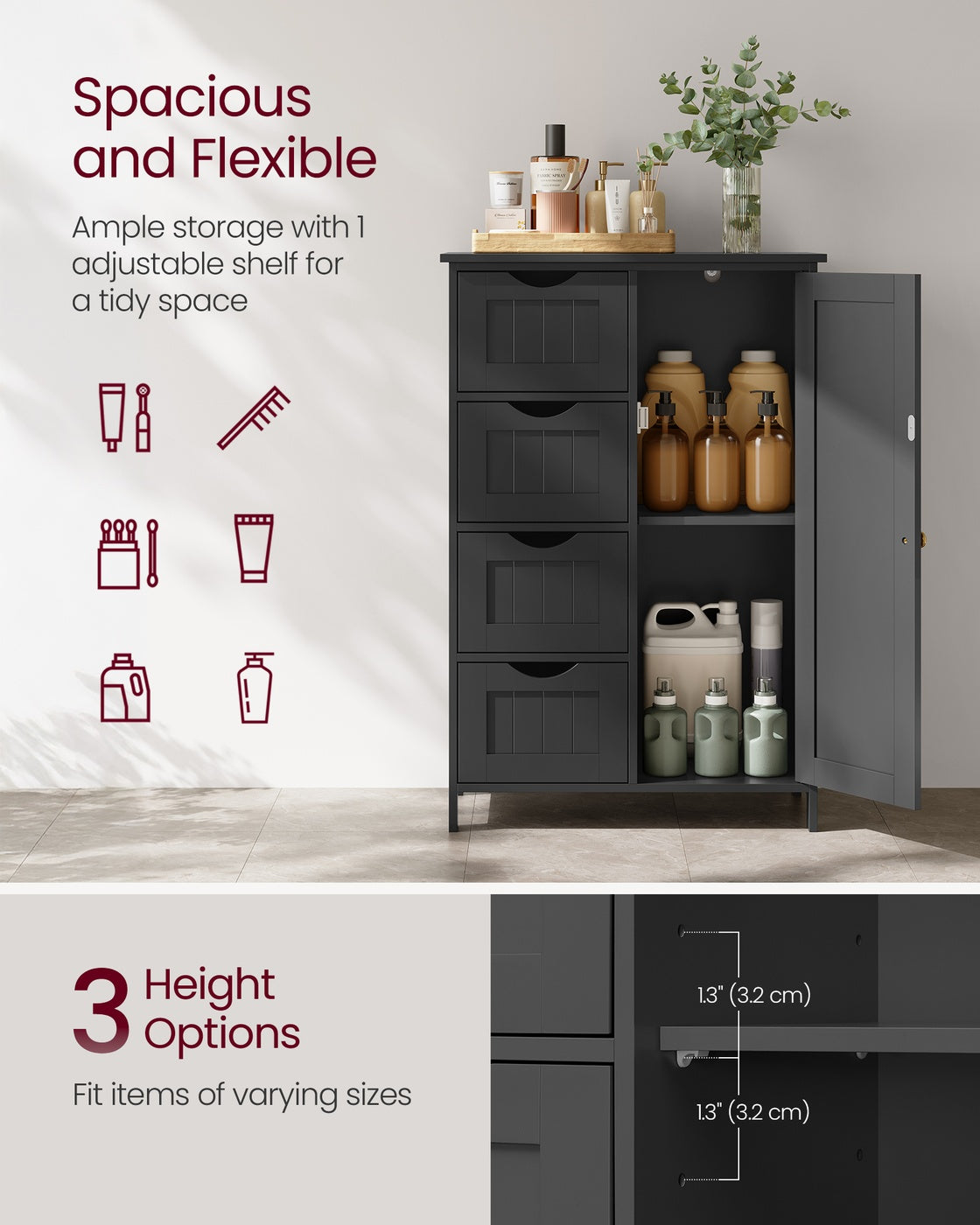 VASAGLE Storage Cabinet with Drawers and Door – Ink Black