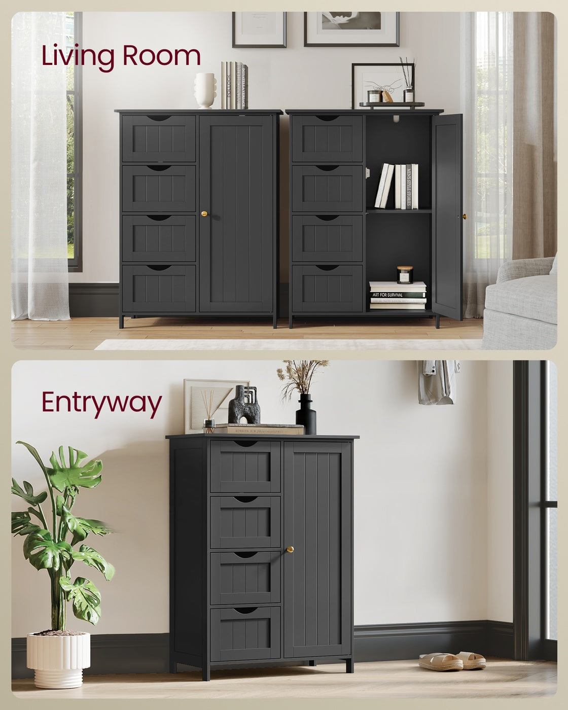 VASAGLE Storage Cabinet with Drawers and Door – Ink Black