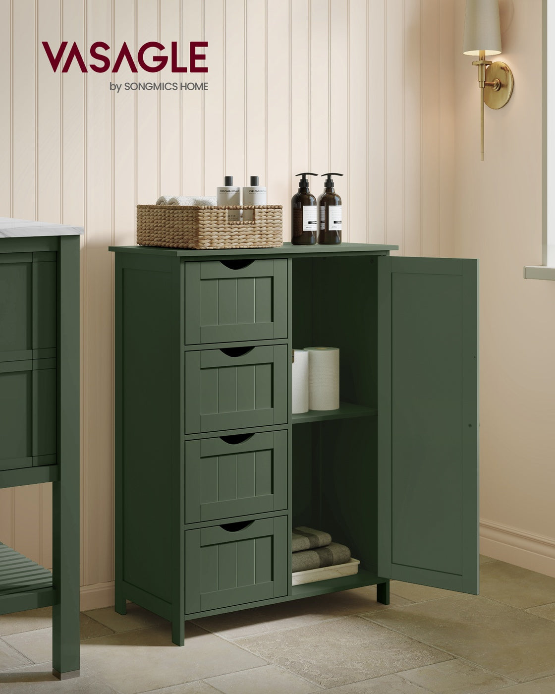 VASAGLE Storage Cabinet with Drawers and Door – Sage Green