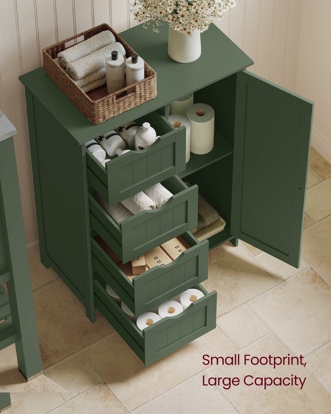VASAGLE Storage Cabinet with Drawers and Door – Sage Green