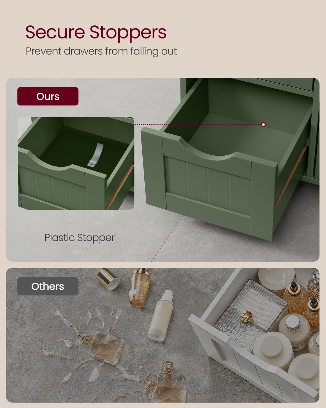 VASAGLE Storage Cabinet with Drawers and Door – Sage Green