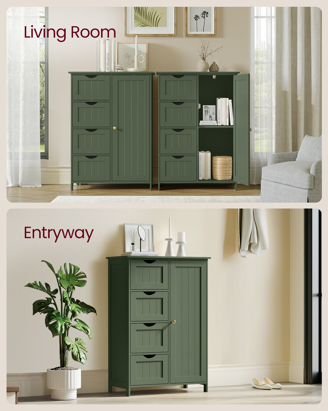 VASAGLE Storage Cabinet with Drawers and Door – Sage Green