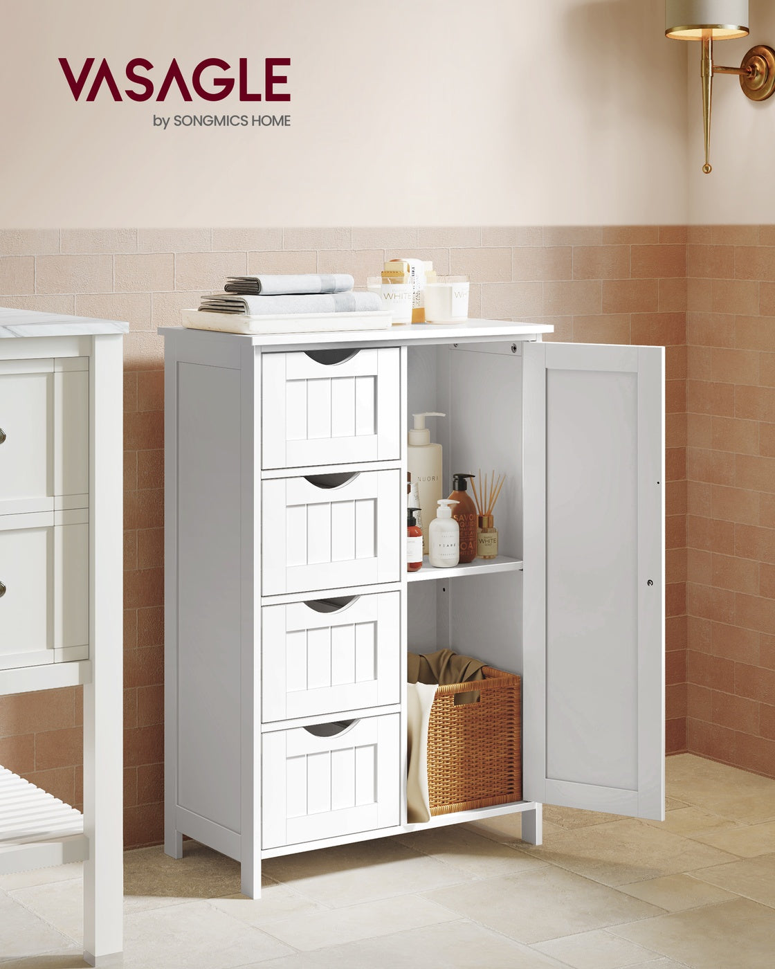 VASAGLE Storage Cabinet with Drawers and Door – Cloud White – 11.8"D x 21.7"W x 32.3"H