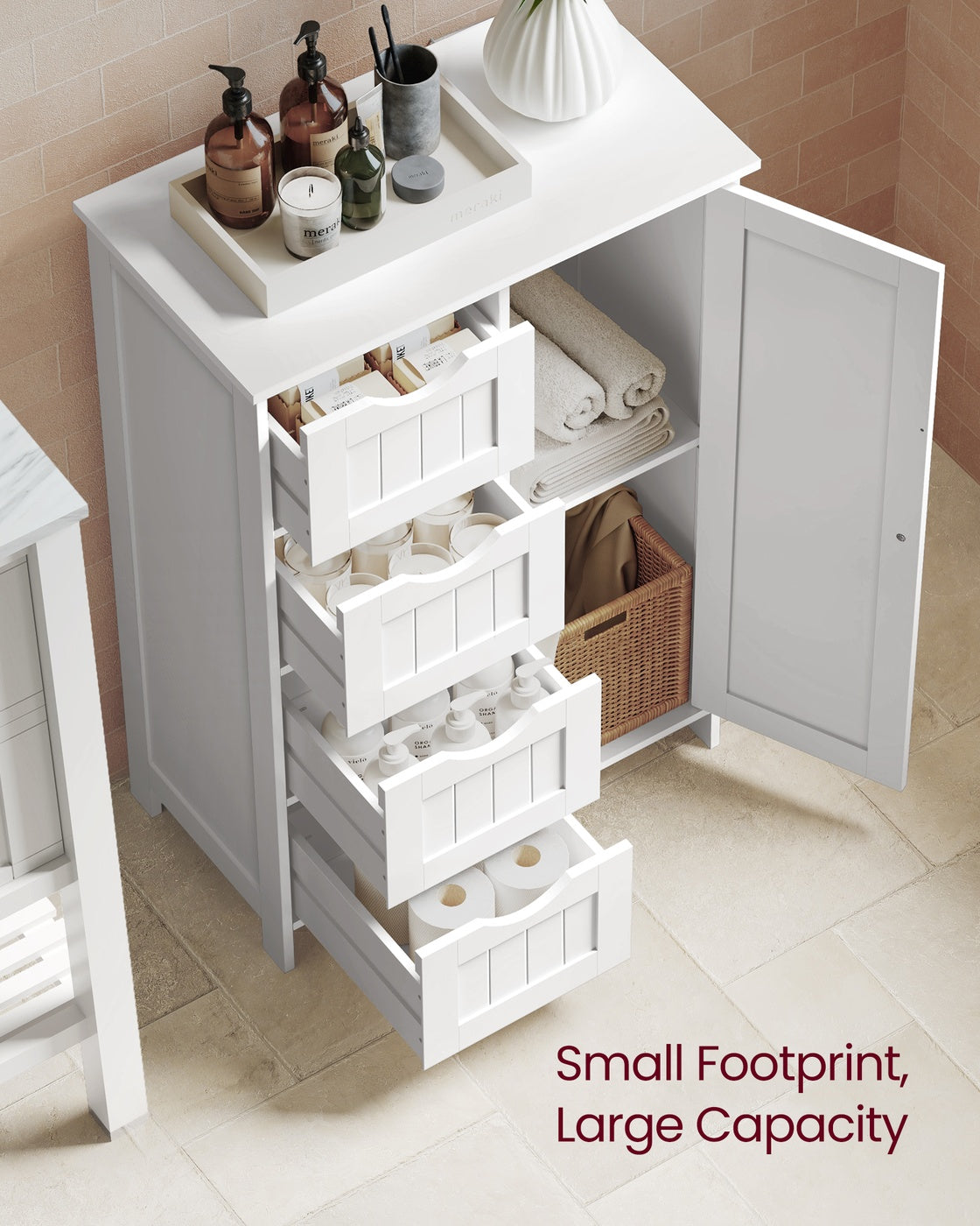 VASAGLE Storage Cabinet with Drawers and Door – Cloud White – 11.8"D x 21.7"W x 32.3"H
