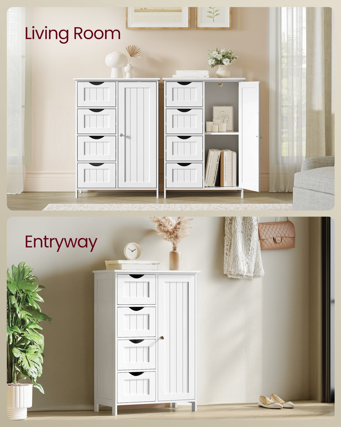 VASAGLE Storage Cabinet with Drawers and Door – Cloud White – 11.8"D x 21.7"W x 32.3"H