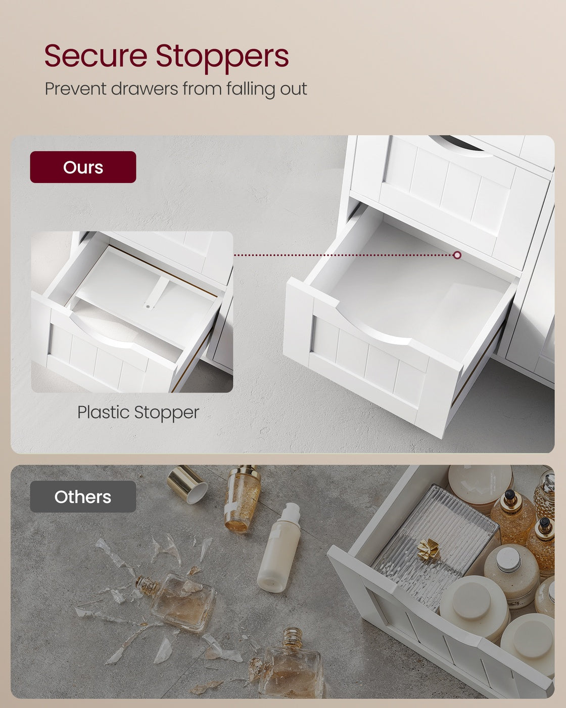 VASAGLE Storage Cabinet with Drawers and Door – Cloud White – 13.8"D x 25.6"W x 35.4"H