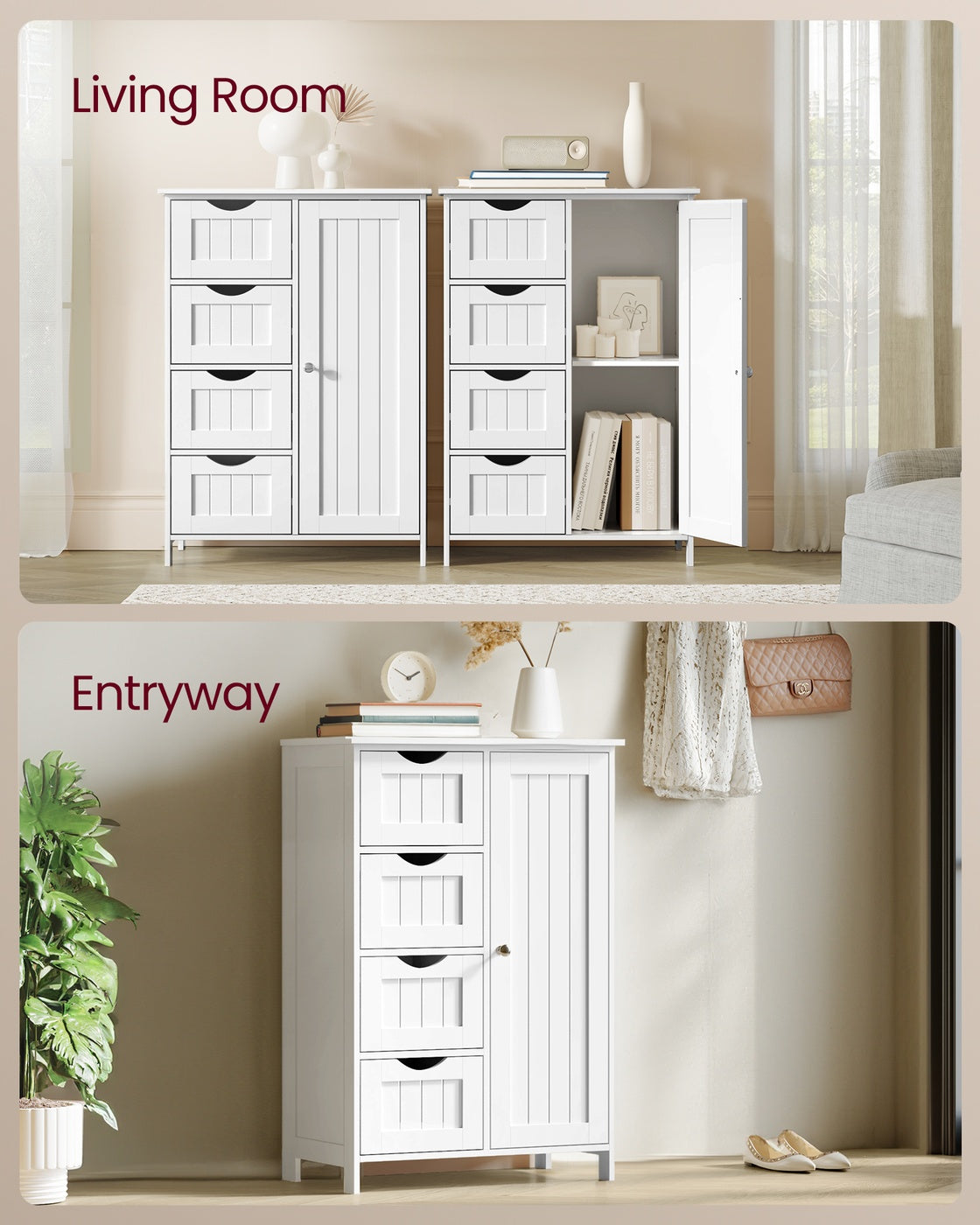 VASAGLE Storage Cabinet with Drawers and Door – Cloud White – 13.8"D x 25.6"W x 35.4"H