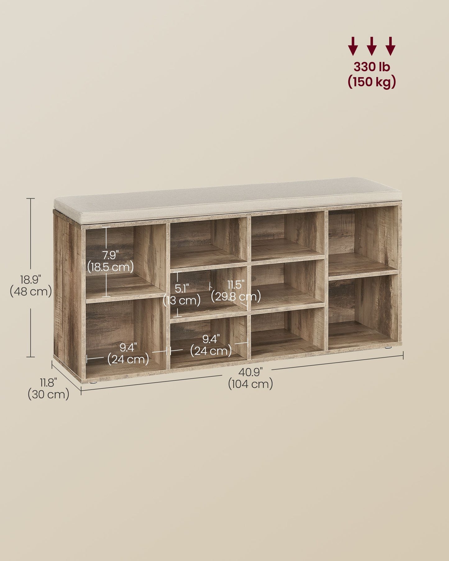 VASAGLE Shoe Bench, Storage Bench with Padded Seat