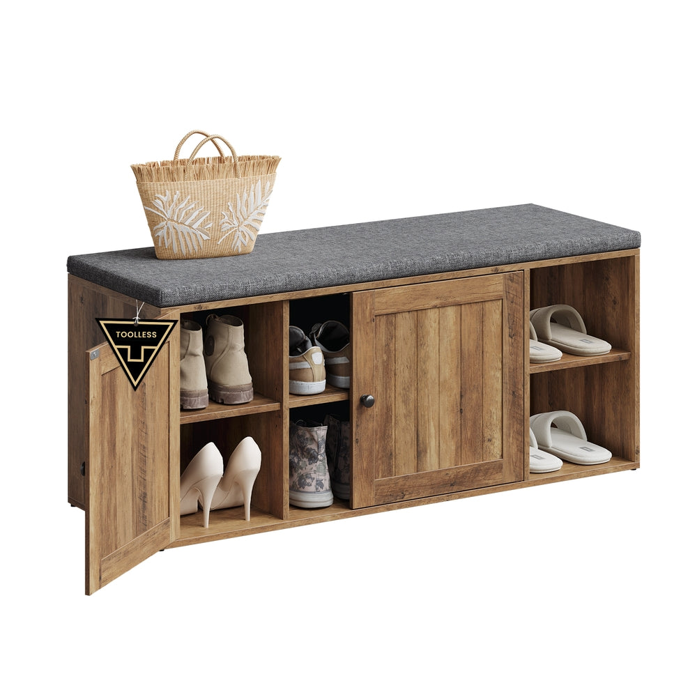 SONGMICS HOME Storage Bench, 14 X 40.2 X 17.3 Inches, Brown and Gray – Honey Brown, Slate Gray
