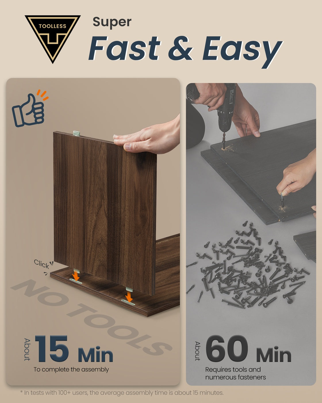 SONGMICS HOME Storage Bench, Superfast Toolless Assembly – Natural Walnut, Slate Gray