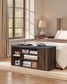 SONGMICS HOME Storage Bench, Superfast Toolless Assembly – Natural Walnut, Slate Gray