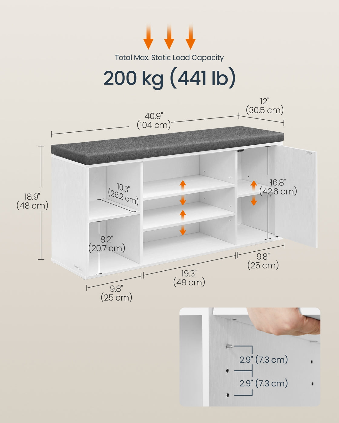 SONGMICS HOME Storage Bench, Shoe Rack, White and Gray – Snow White, Slate Gray