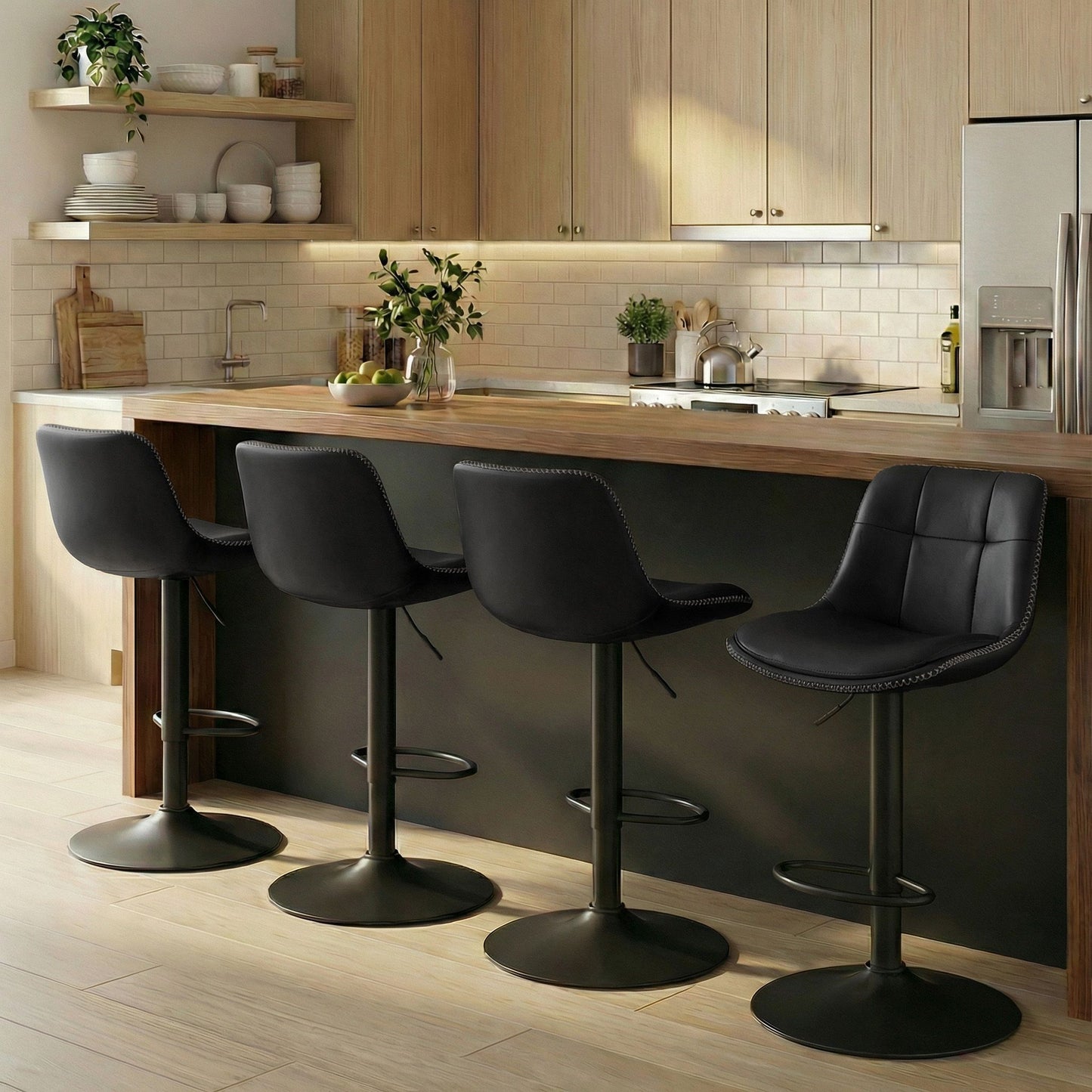 VASAGLE Bar Stools, Set of 4 Swivel Bar Chairs, Adjustable Height, Ink Black