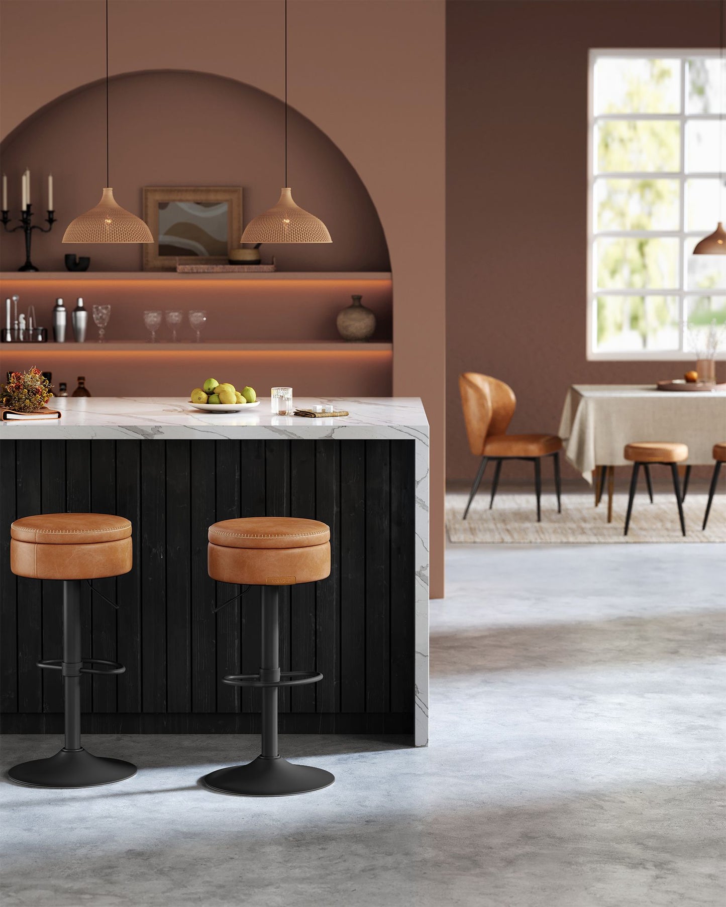 VASAGLE Ekho 360° Swivel Bar Stools Set of 3 – Caramel Brown