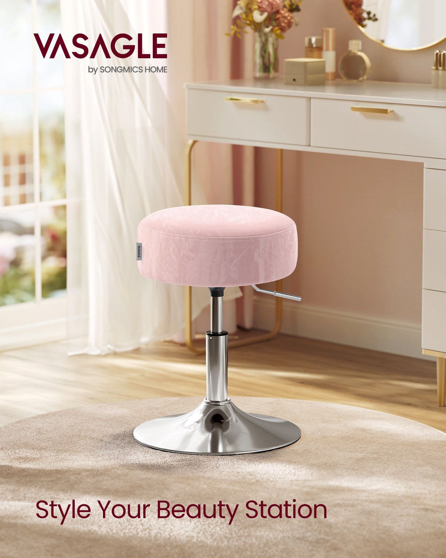 VASAGLE Vanity Stools Set of 2, Makeup Vanity Chairs, Modern, Jelly Pink