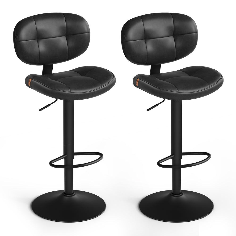 VASAGLE PU Leather Swivel Bar Stools with Back and Footrest – Ink Black