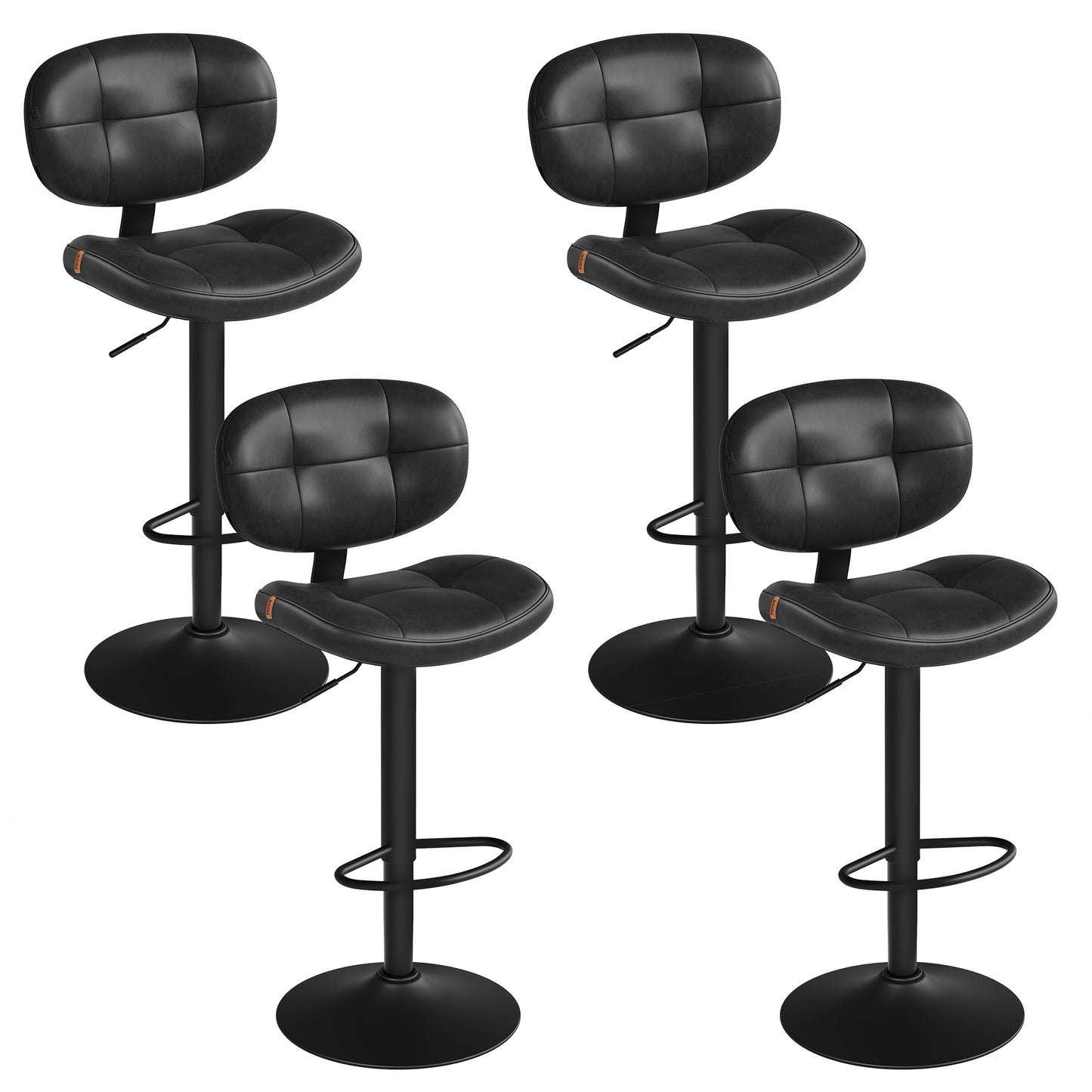 VASAGLE Bar Stools, Height Adjustable Kitchen Barstools, Set of 4, Ink Black
