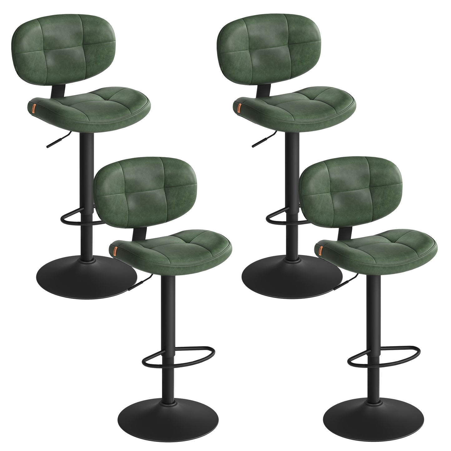 VASAGLE Bar Stools, Height Adjustable Kitchen Barstools, Set of 4, Forest Green