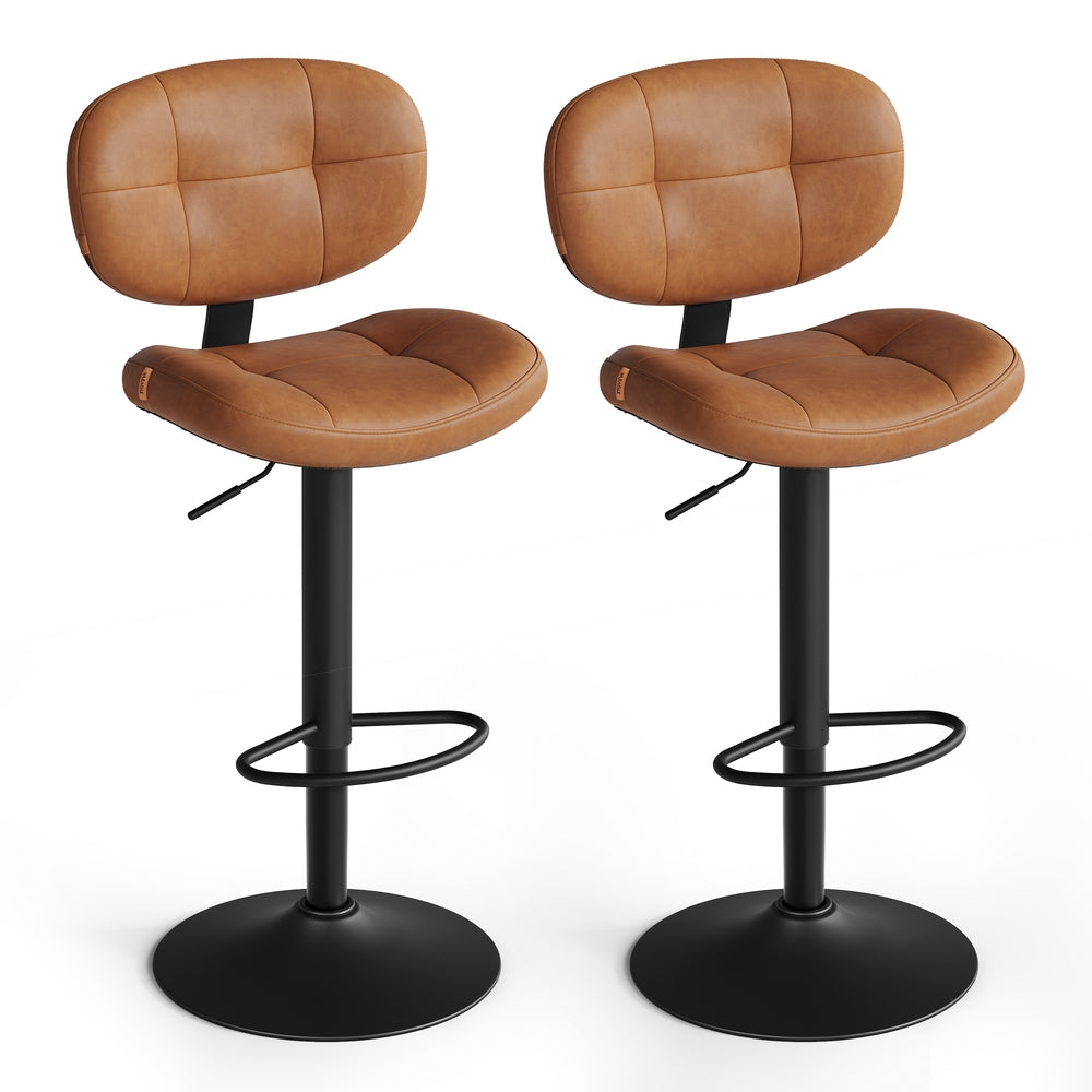 VASAGLE PU Leather Swivel Bar Stools with Back and Footrest – Caramel Brown