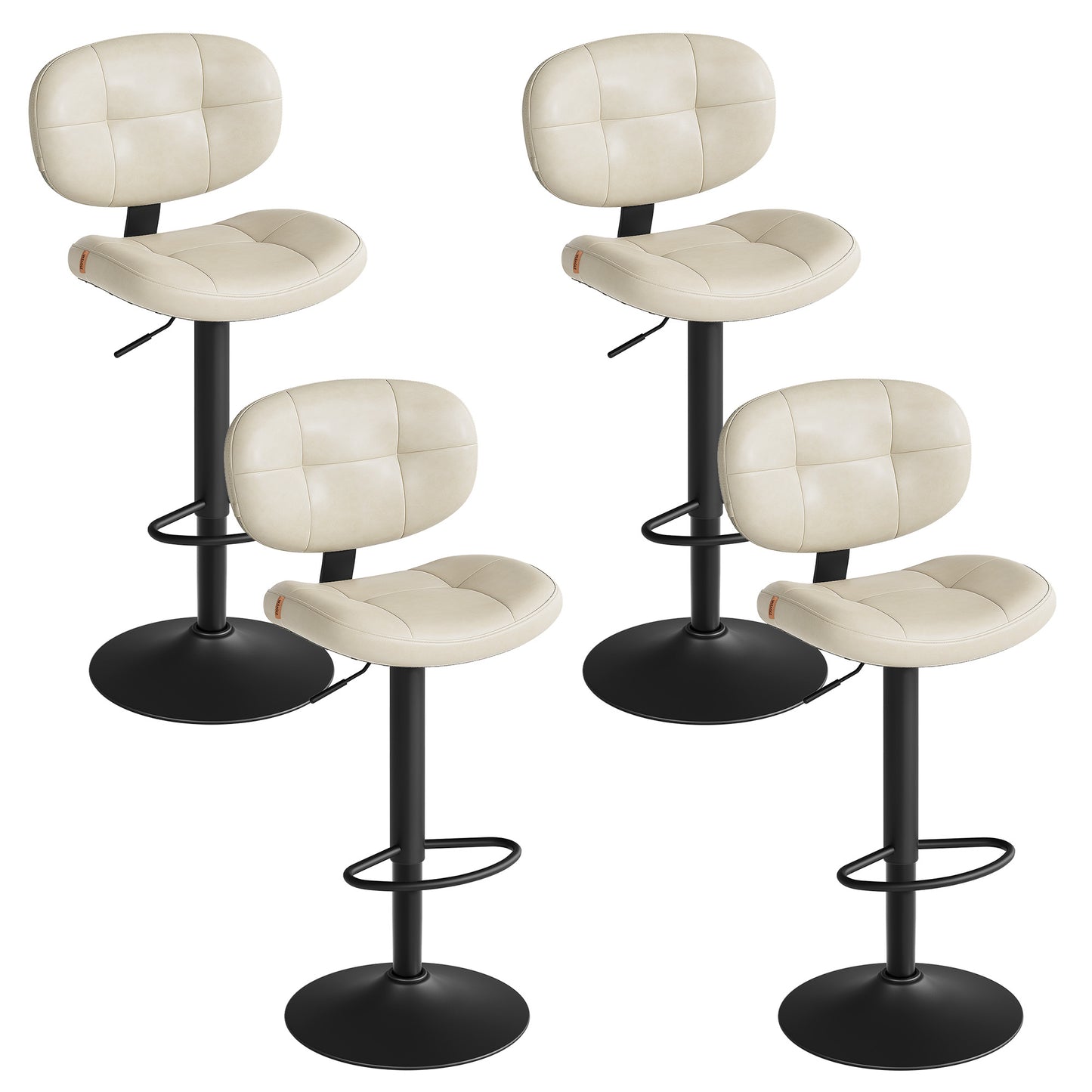 VASAGLE Bar Stools, Height Adjustable Kitchen Barstools, Set of 4, Cream White