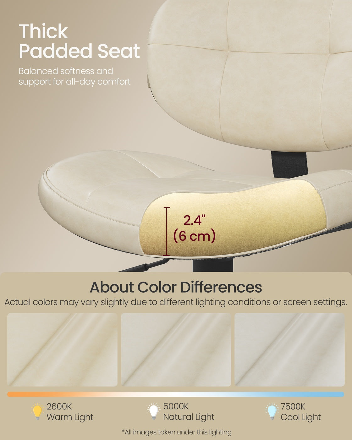 VASAGLE PU Leather Swivel Bar Stools with Back and Footrest – Cream White