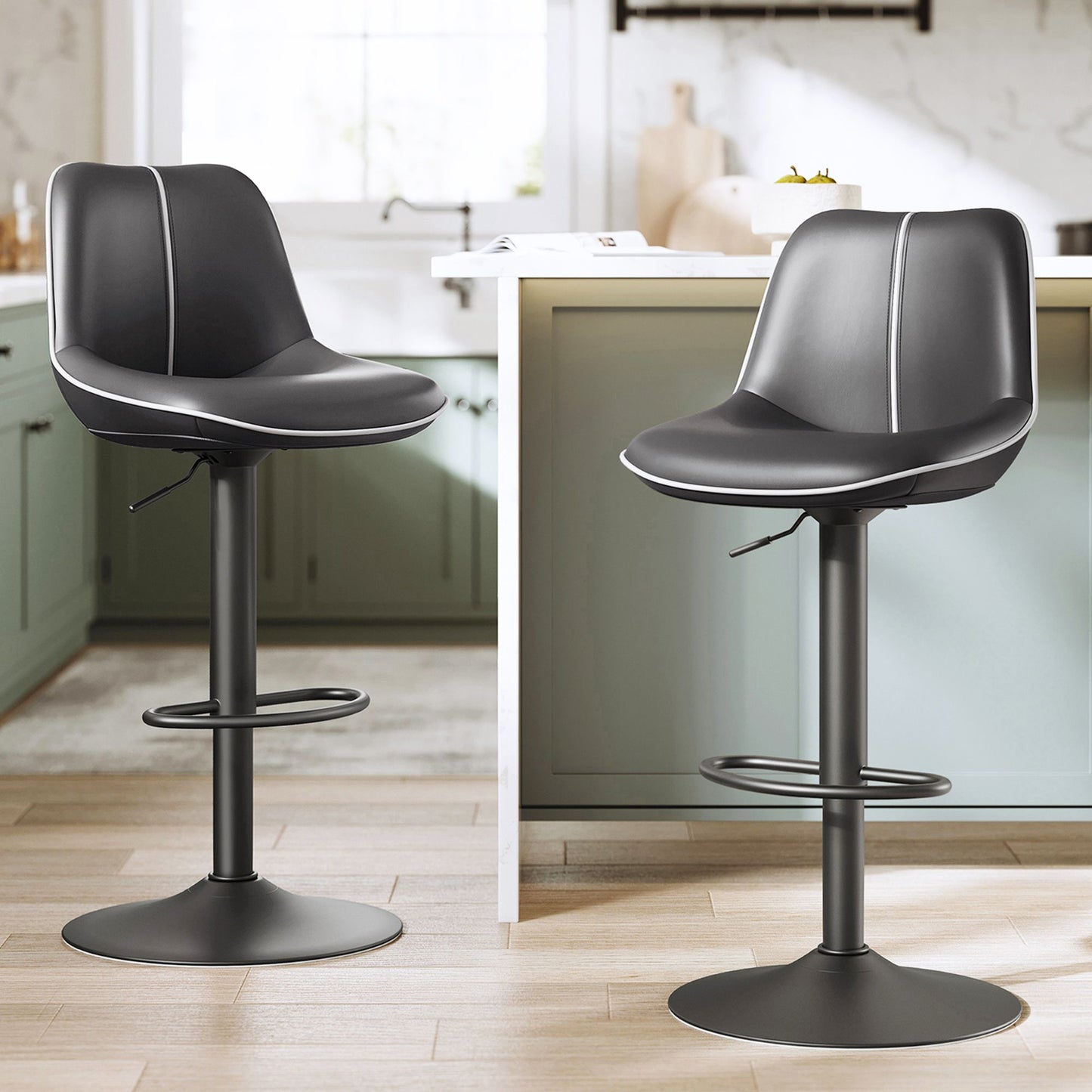 VASAGLE Bar Stools Set of 2, Adjustable Height Swivel Barstools, Ink Black