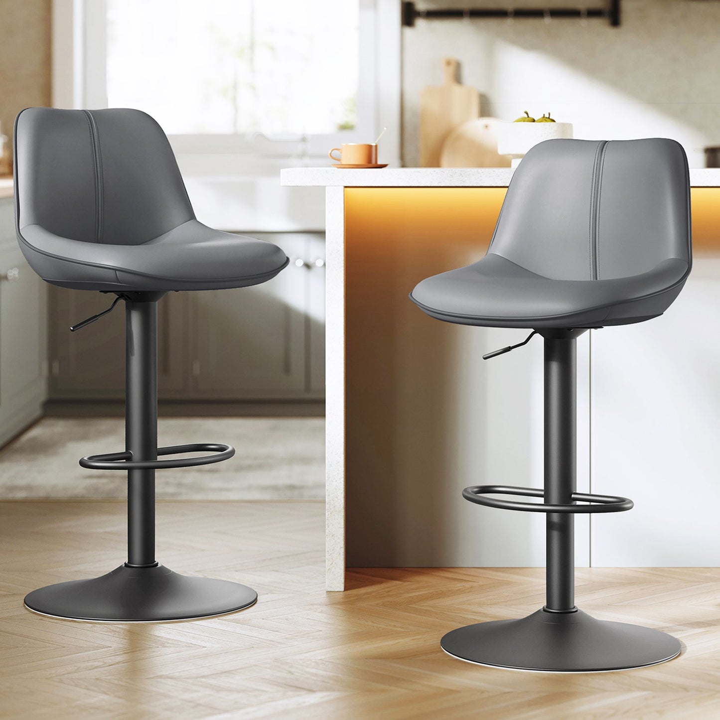 VASAGLE Bar Stools Set of 2, Adjustable Height Swivel Barstools, Slate Gray