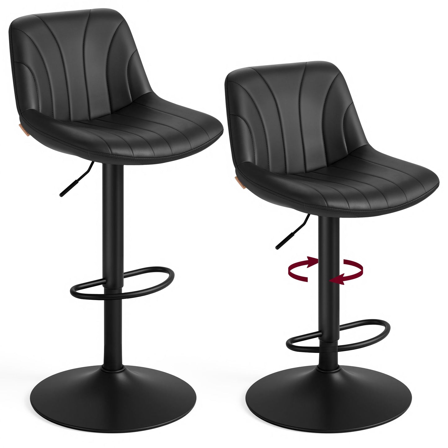 VASAGLE Bar Stools Set of 2, Adjustable Bar Chairs with Backs, 360° Swivel Metal Footrest – Ink Black