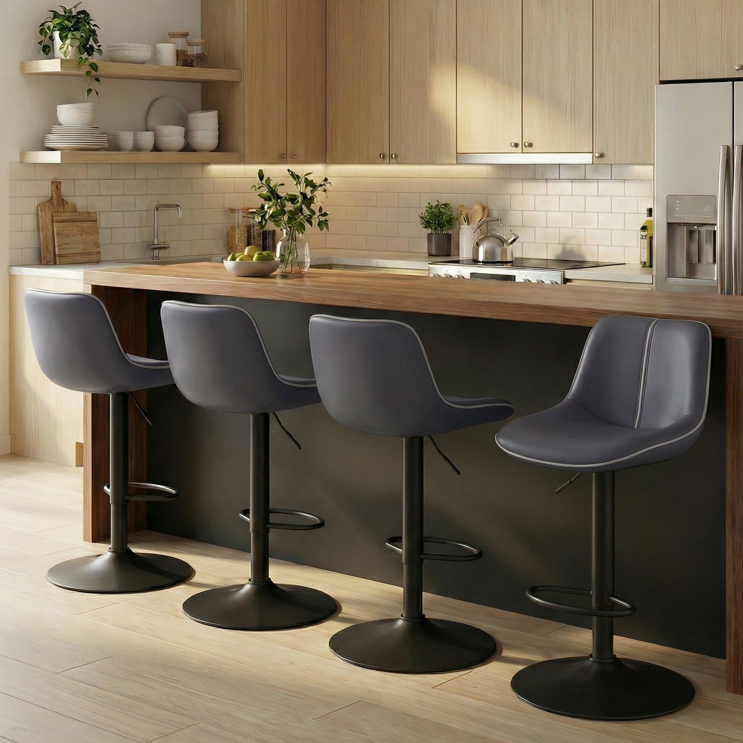 VASAGLE Bar Stools Set of 4, Adjustable Height Swivel Barstools, Ink Black