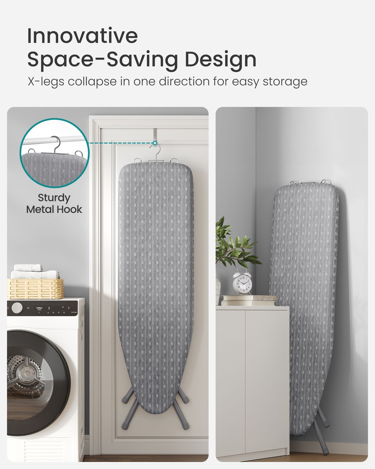 SONGMICS Adjustable Height Folding Ironing Board with Iron Rest – Dove Gray