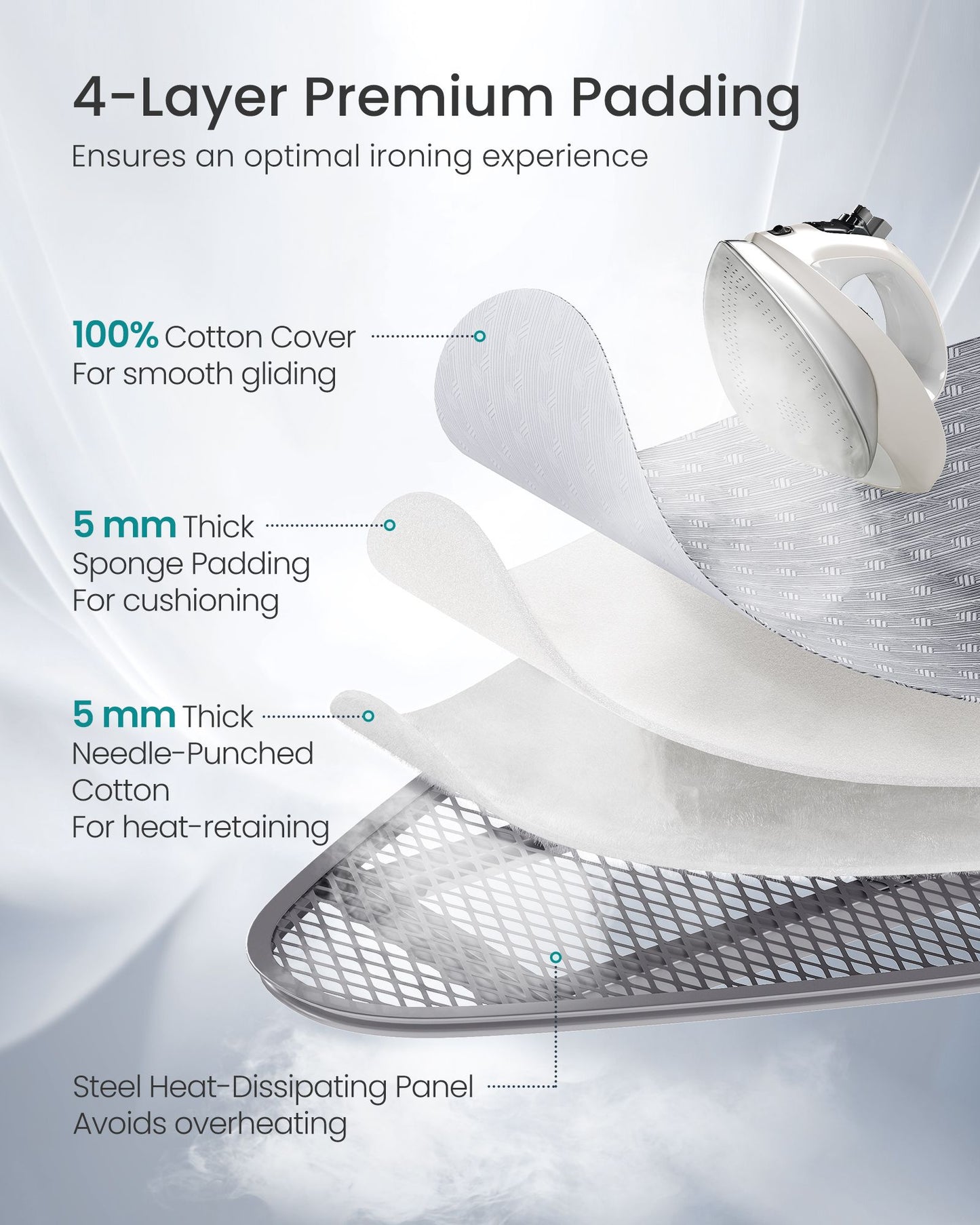 SONGMICS Adjustable Height Folding Ironing Board with Iron Rest – Dove Gray