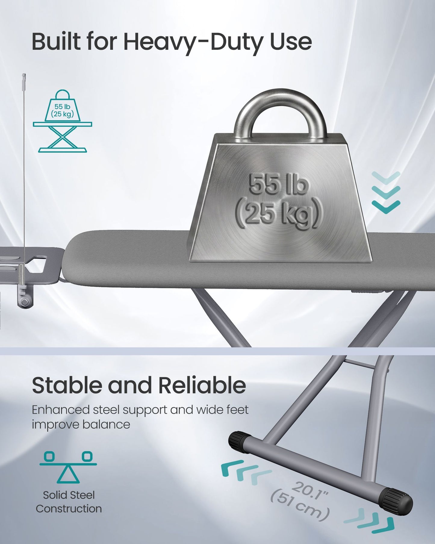 SONGMICS Ironing Board with Rest Cord Holder and Folding Rack – Grey