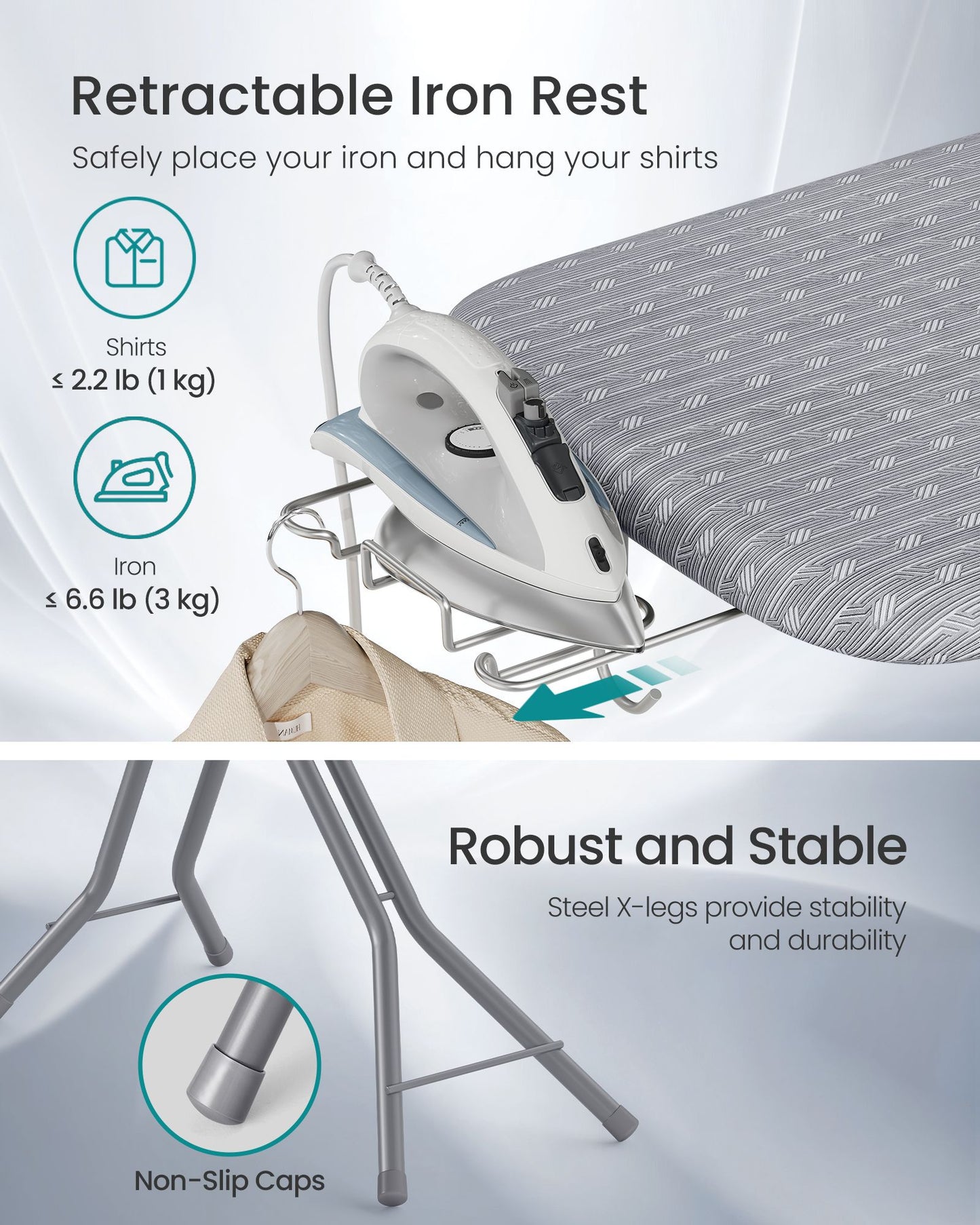 SONGMICS Ironing Board, Foldable Iron Board, Height Adjustable | ULLB100G101S