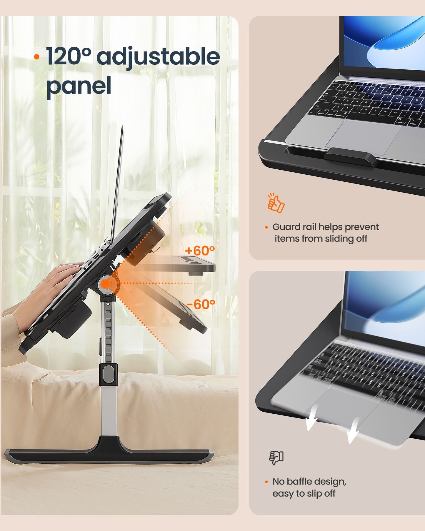 SONGMICS HOME Lap Desk, Height & Angle Adjustable Laptop Stand for Bed | Foldable Bed Tray Table – Black