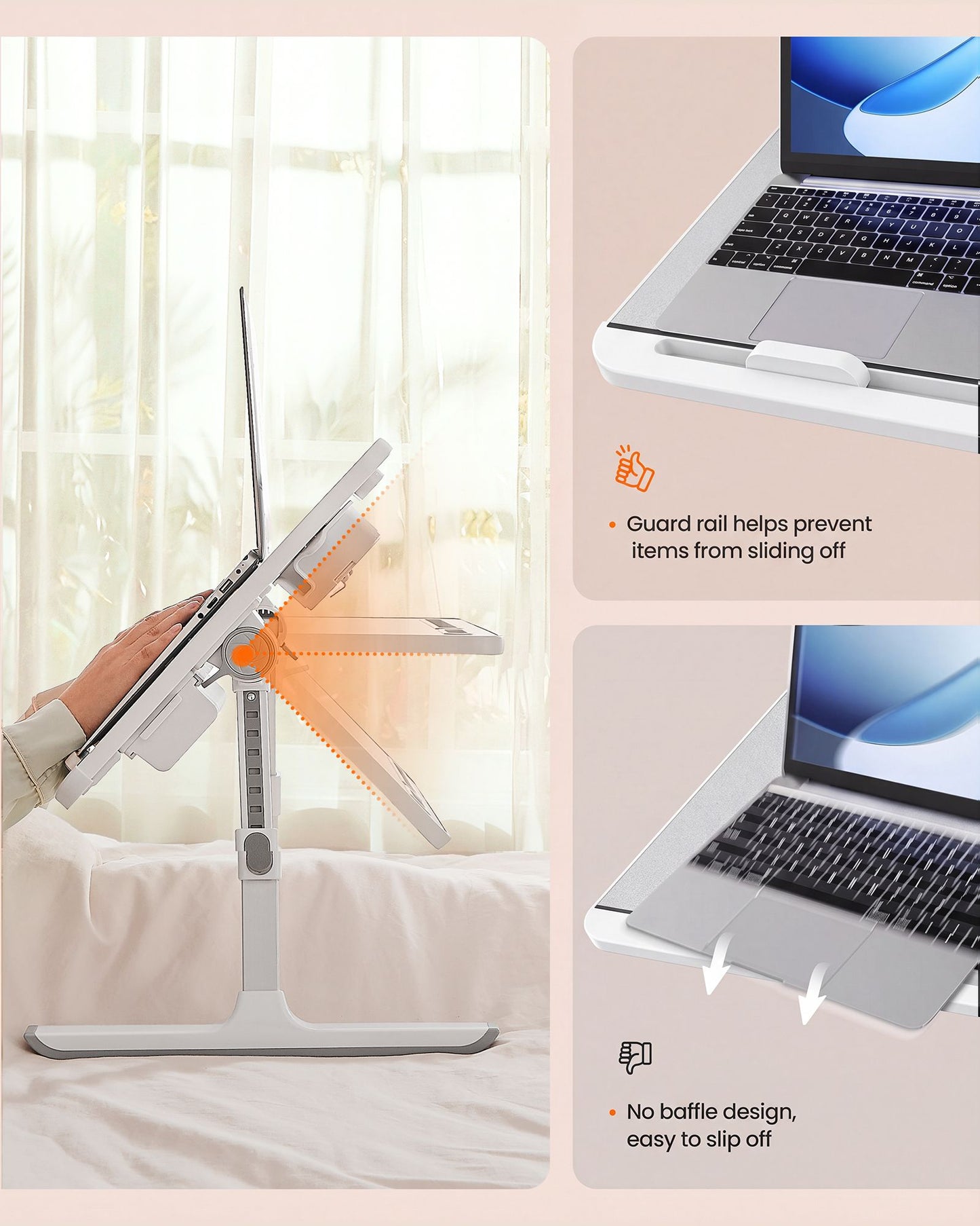 SONGMICS HOME Lap Desk, Height & Angle Adjustable Laptop Stand for Bed | Foldable Bed Tray Table – Grey