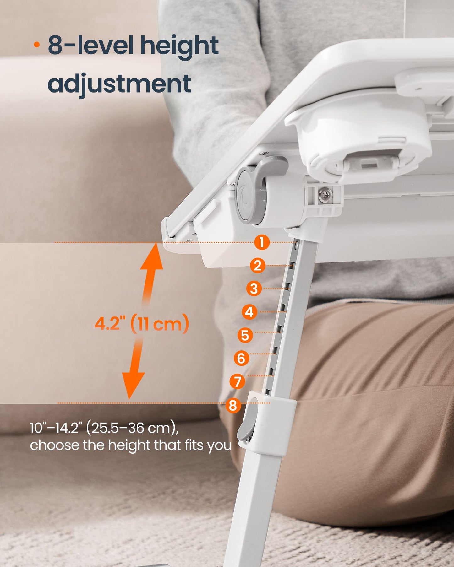 SONGMICS HOME Lap Desk, Height & Angle Adjustable Laptop Stand for Bed | Foldable Bed Tray Table – White