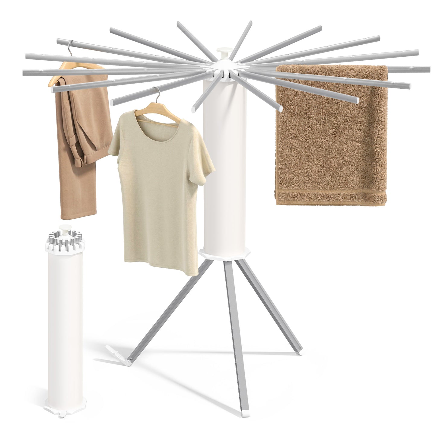 SONGMICS Clothes Drying Rack Foldable Rotary Tripod Laundry Drying Rack – Silver