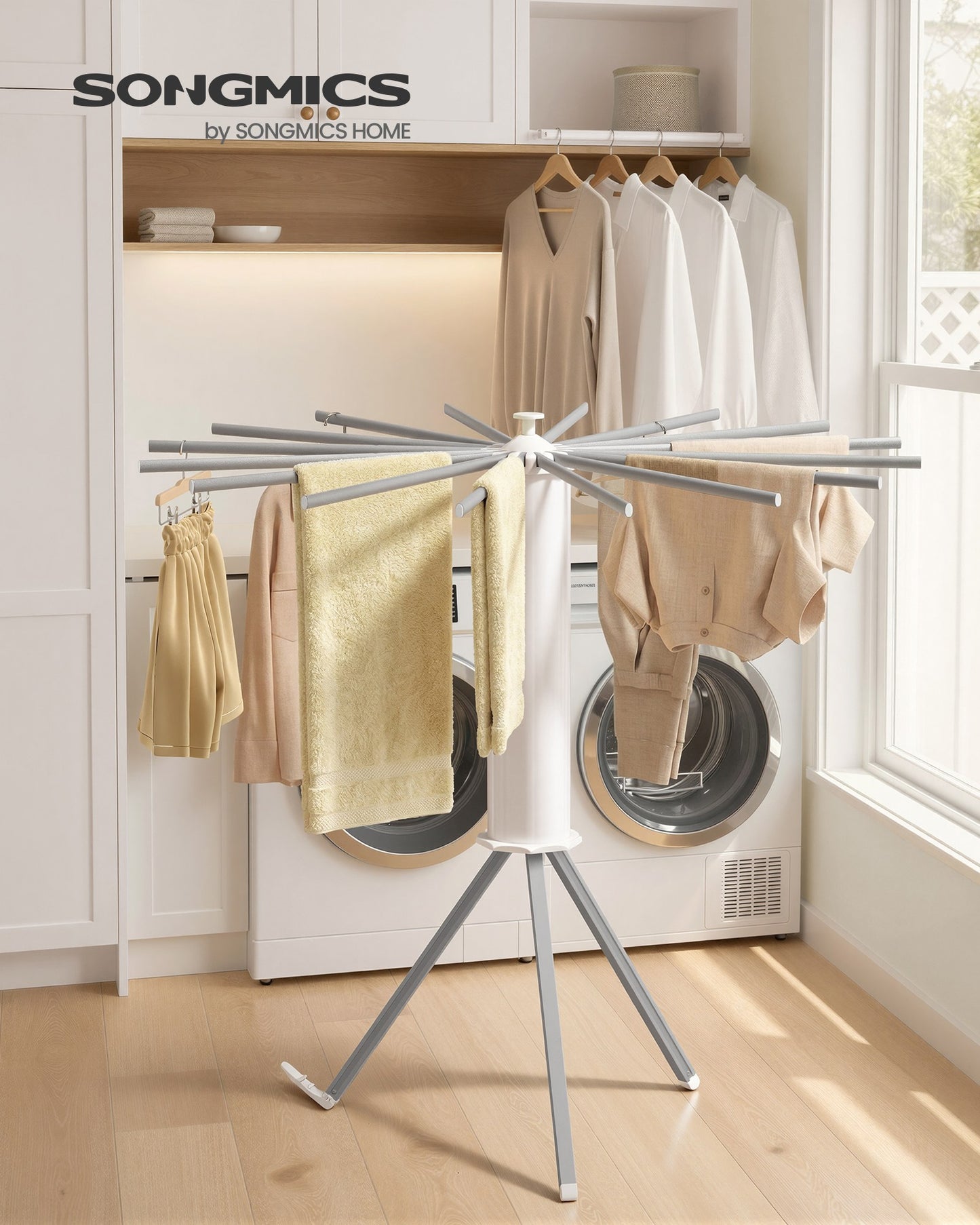 SONGMICS Clothes Drying Rack Foldable Rotary Tripod Laundry Drying Rack – Silver