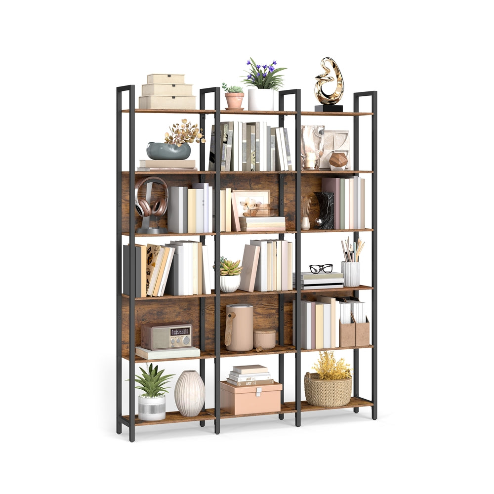 VASAGLE 6-Tier Bookshelf – Rustic Brown, Ink Black