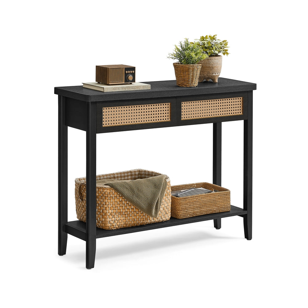 VASAGLE Boho Console Table, 2-Drawer, Ash Black